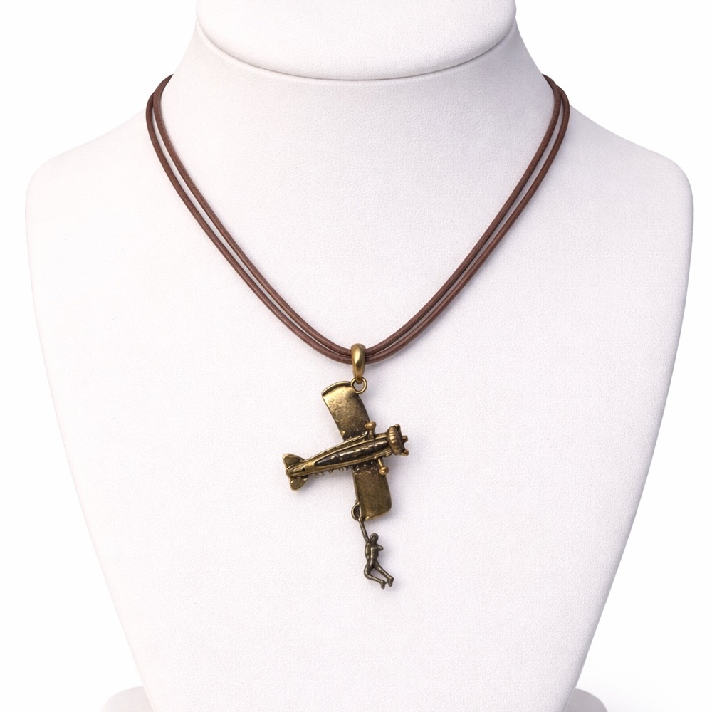 Airplane parachute man necklace